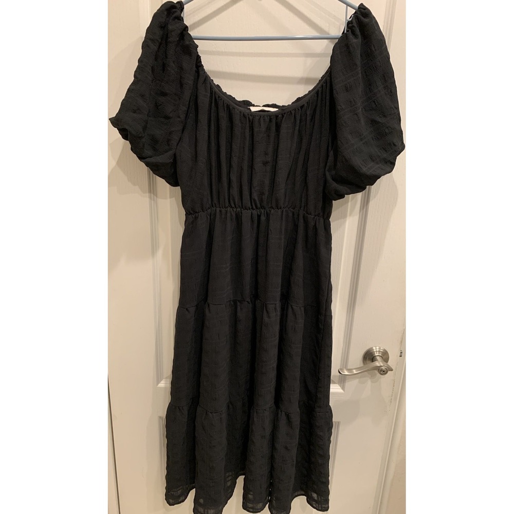 Millibon USA Puff Sleeve Black Midi‎ Dress Boho
